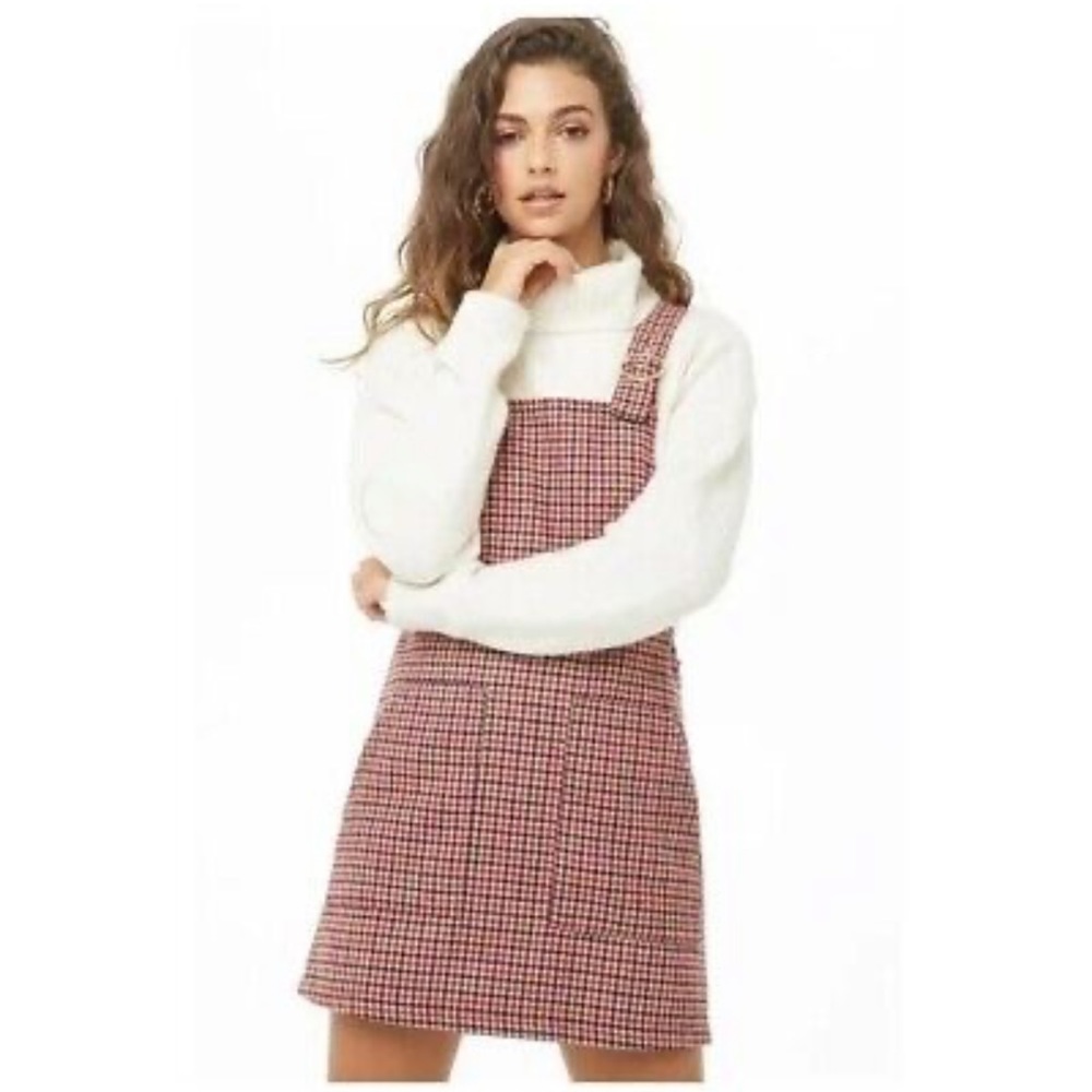 Forever21 red plaid overall dress
